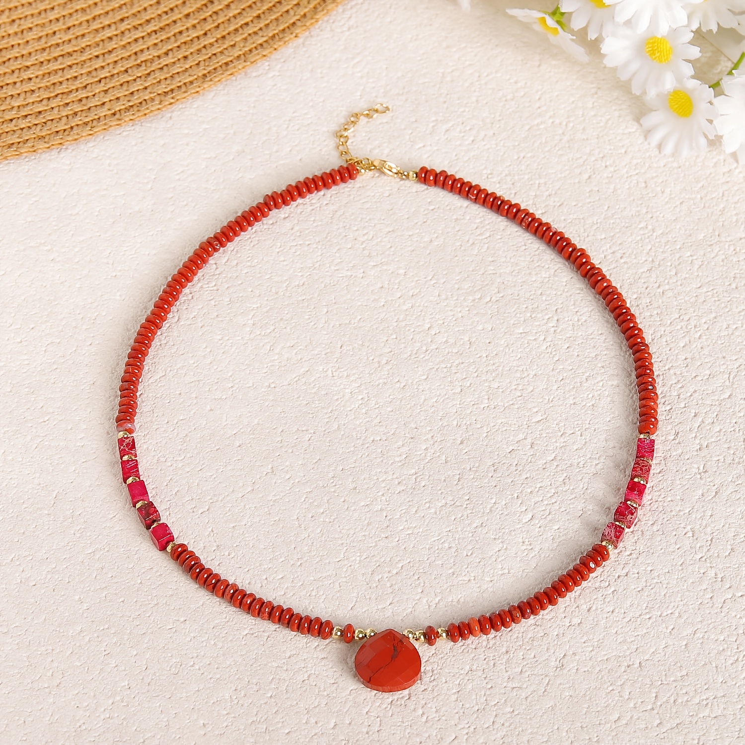 Women's Bohemian Natural Stone Choker Necklace with Tiger Eye
